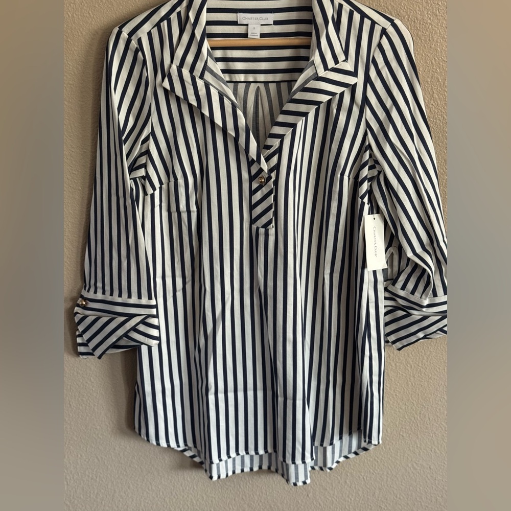Charter Club Black and White Striped Button Down Shirt